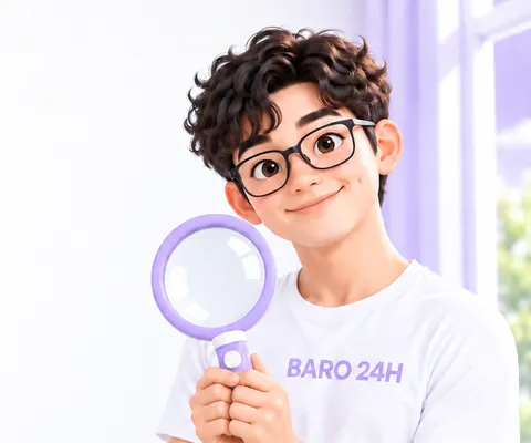 돋보기로 공식 문서를 살펴보는 3D 인물